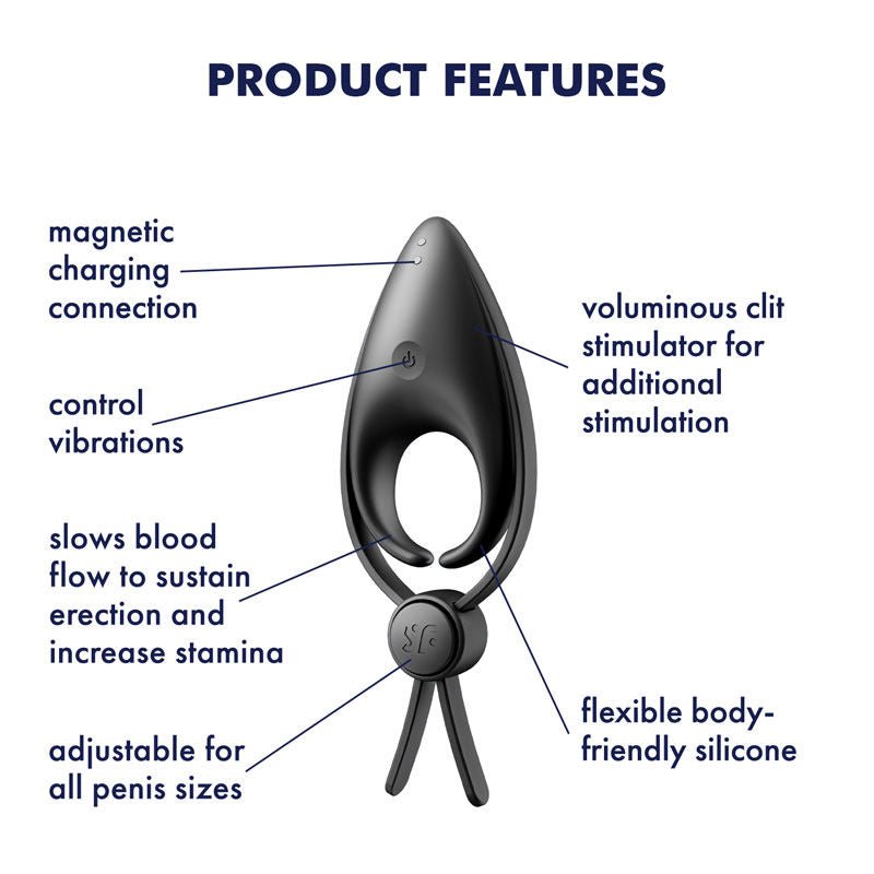 Satisfyer - sniper - cock ring -Black, Product front view, with specifications  | Flirtybay.com.au